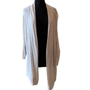 LUCKY BRAND Cream Open Cardigan Large Pointelle Knit
